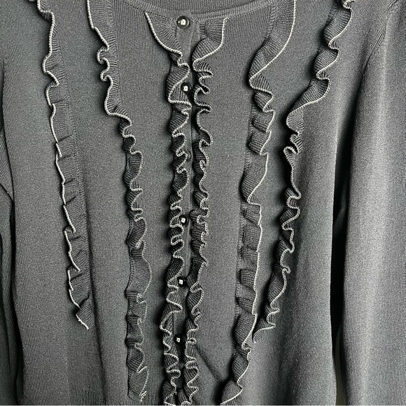 Ann Taylor Loft - Black Tuxedo Ruffle Cardigan - Sz. M - Picture 7 of 7